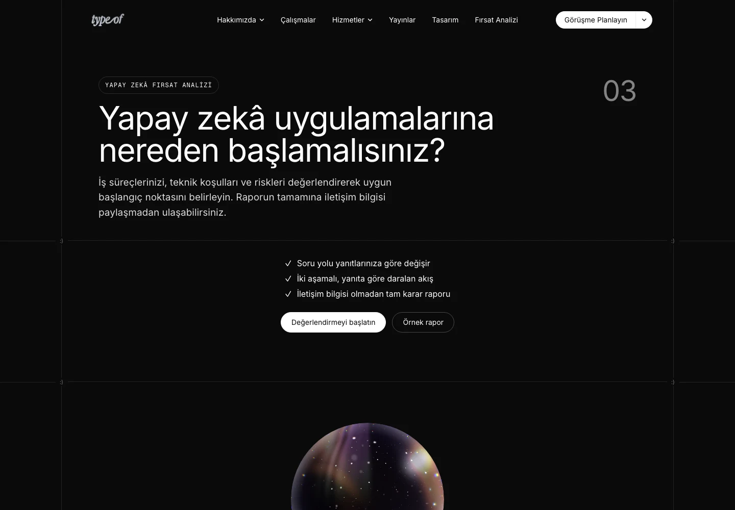 TYPE-OF fırsat analizi arayüzü: değerlendirmeye giriş ve yönlendirme.