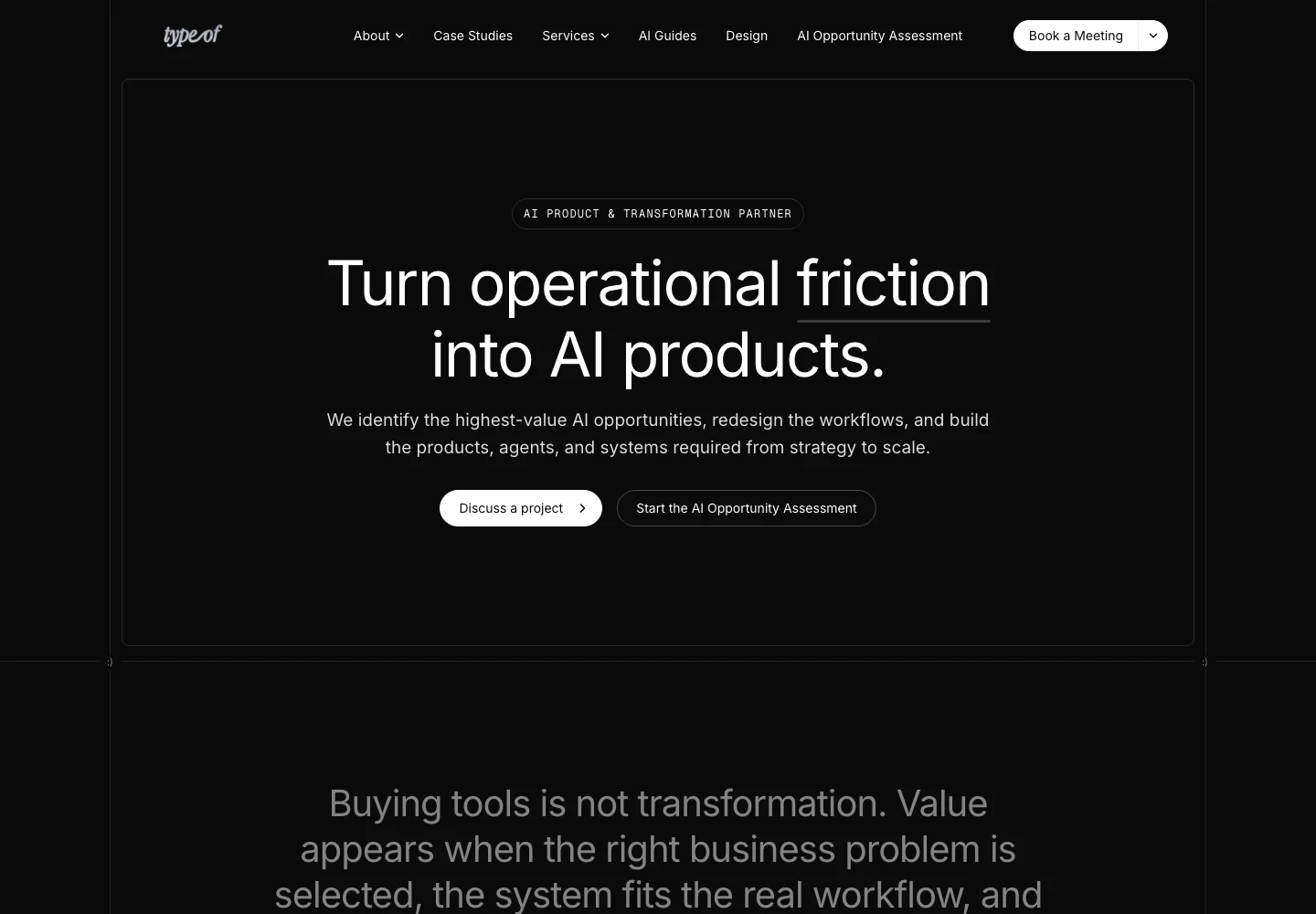 The English homepage of the TYPE-OF website.